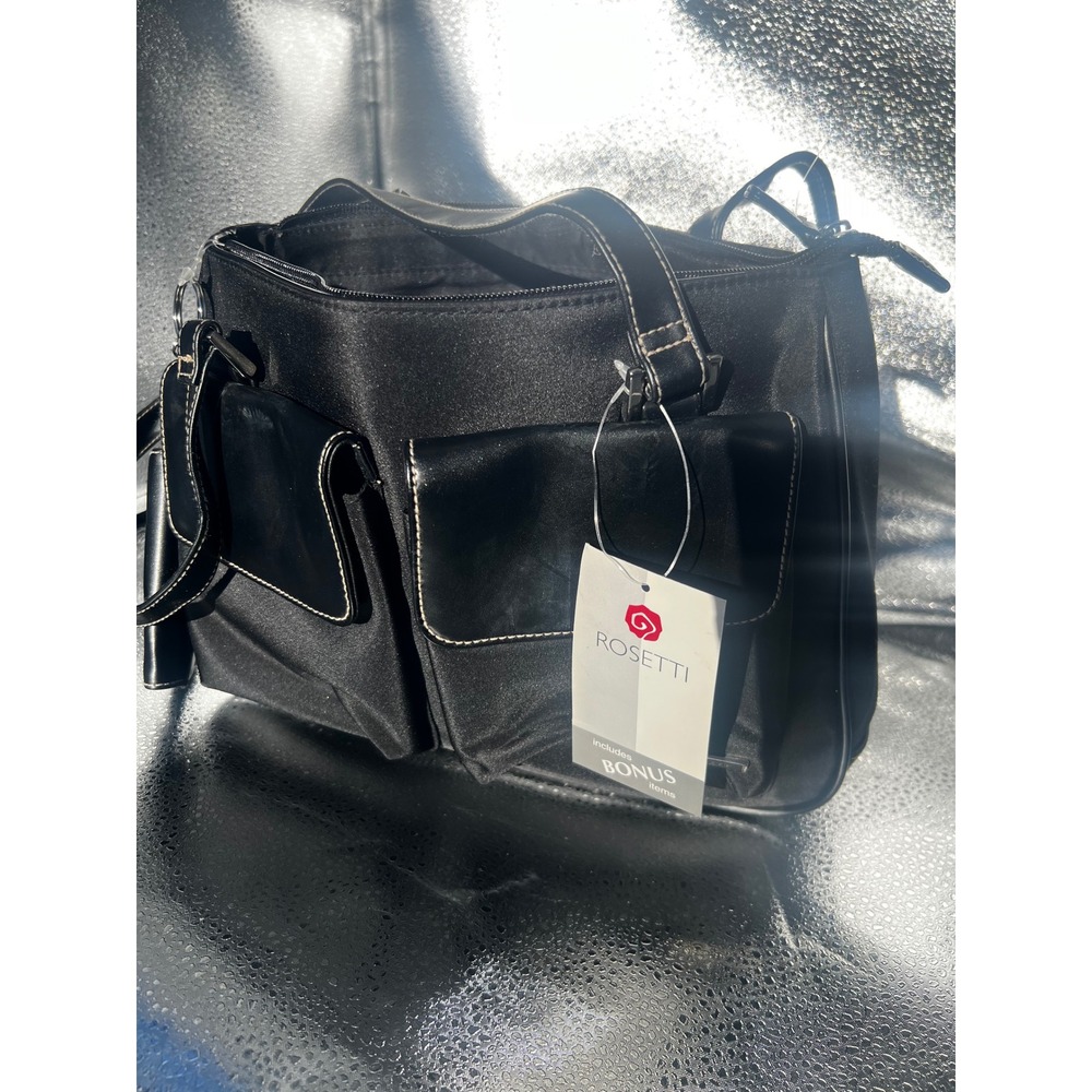 Rosetti Black Nylon Shoulder Bag Handbag Front Pocket Topstitch NWT - Picture 5 of 5